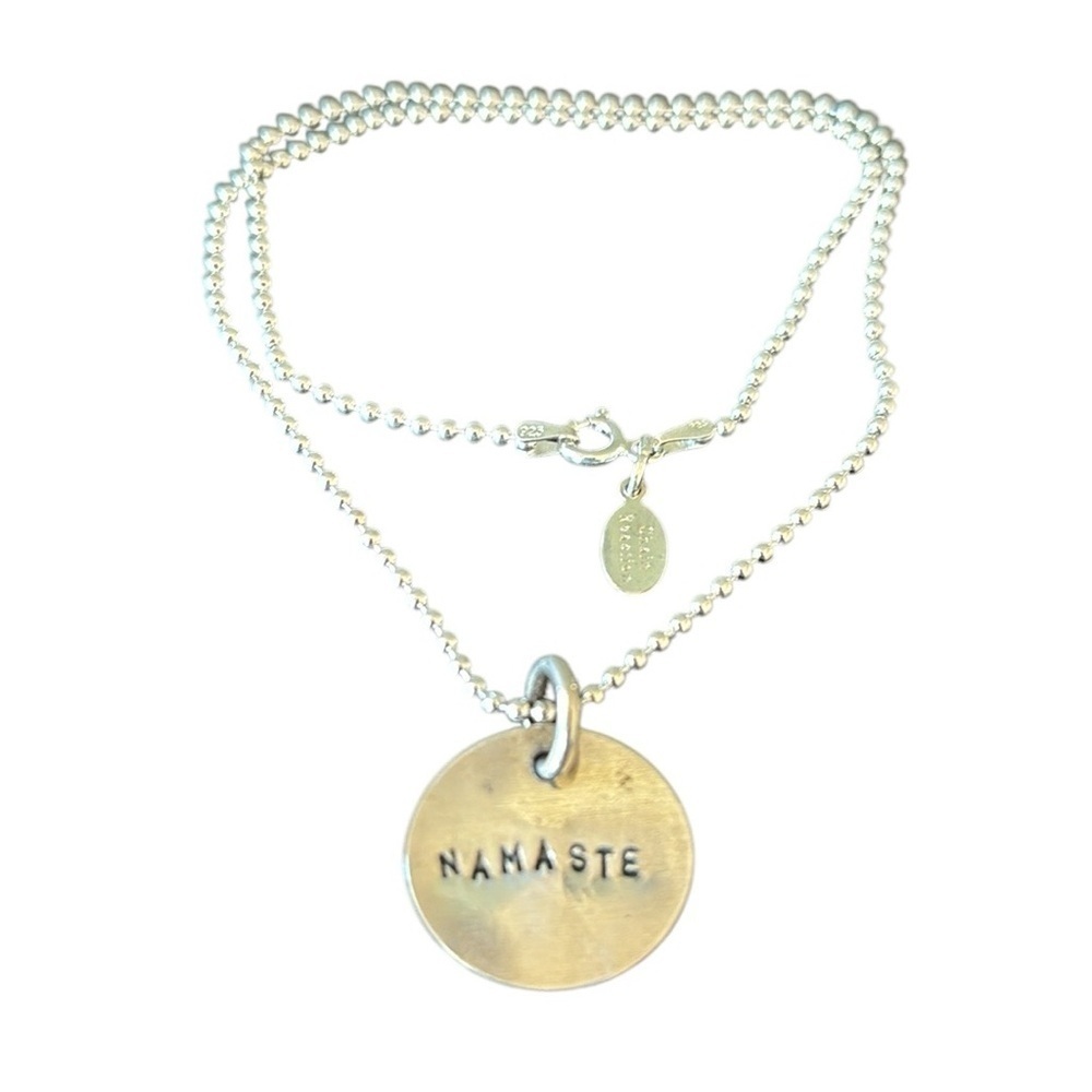 Namaste Handstamped Sterling Silver Pendant on Sterling 15” Ball‎ Chain